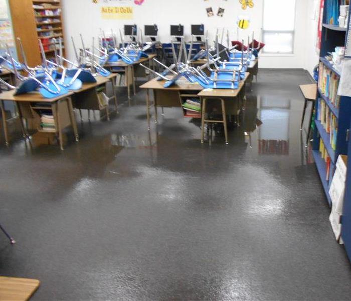 Flooded classroom in Dallas