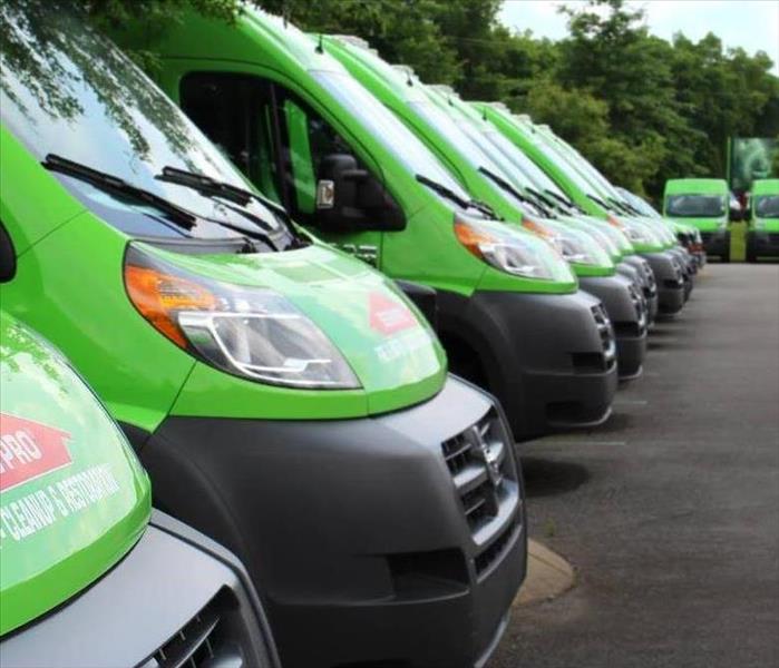 Servpro service vehicles lined up in Dallas