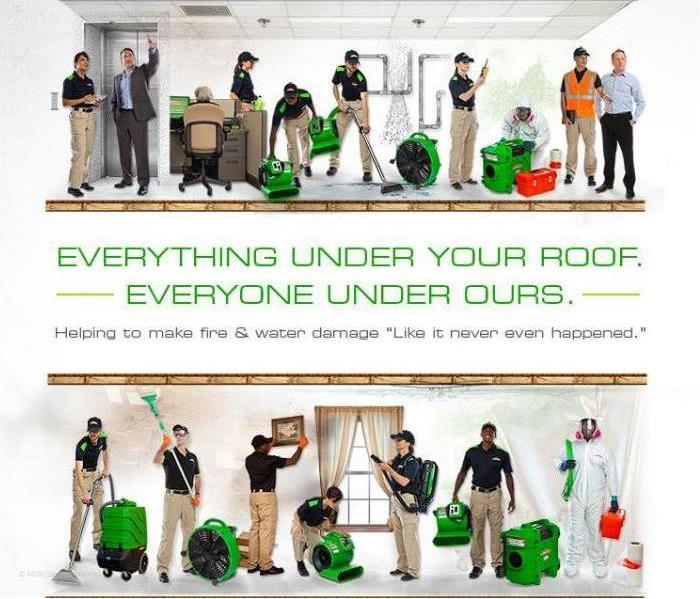 SERVPRO technicians performing different restoration services
