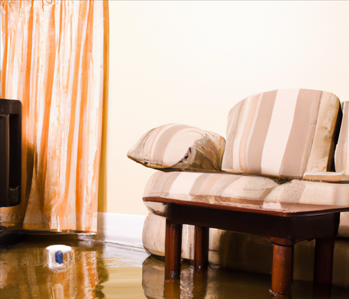 flooded living with wet armchair